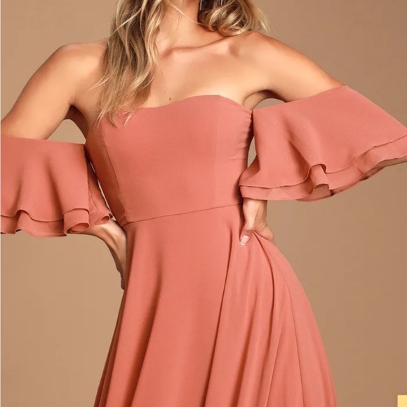 Lulu's Abbington Off-the-Shoulder Bridesmaid Maxi Dress in Dusty Rose, Size S - Picture 14 of 15